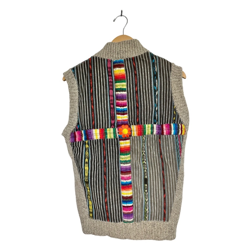 REI Vintage Wool Hippie Vest Zip Front Hand-Sewn On Fabric & Trim  Size Small - Picture 8 of 11